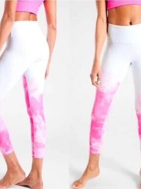 Athleta White Pink Splatter Leggings | Size M | Used Condition
